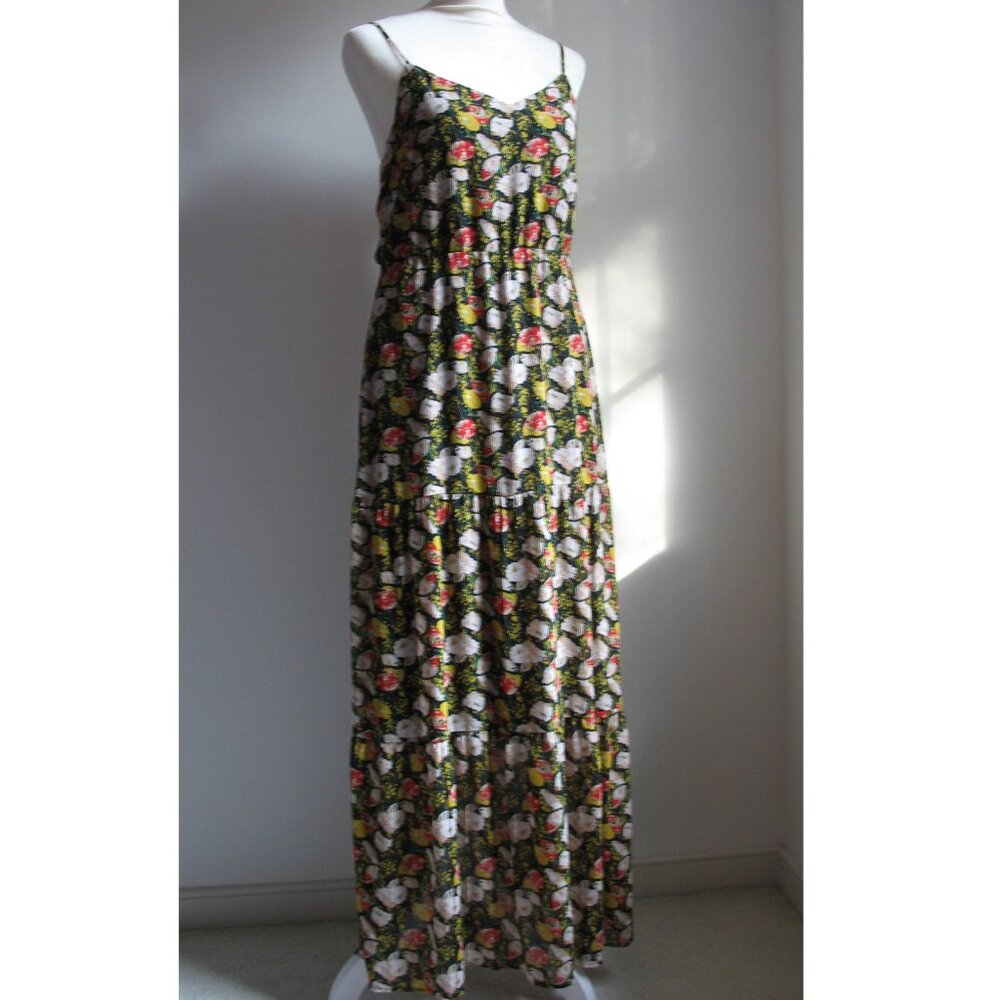 J Crew Mercantile Factory maxi dress long black floral yellow red 6 guc …